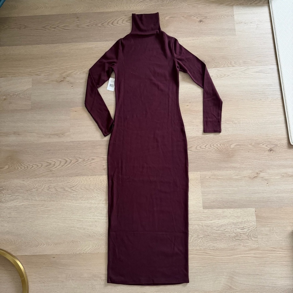 AG Adriano goldschmied Long Sleeve Turtleneck Bodycon Maxi Dress - Burgundy